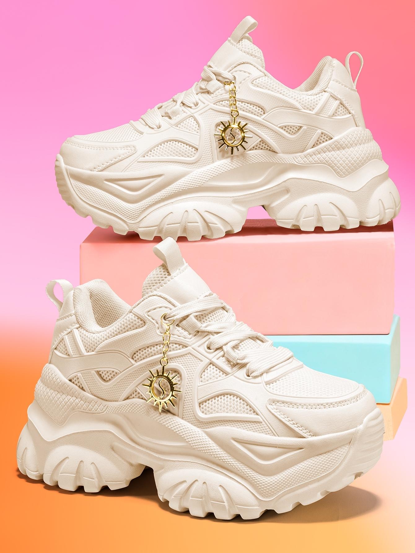 Women’s EVA thick-soled sports shoes with a 7 cm heel, detachable gold sunflower charm, all seasons