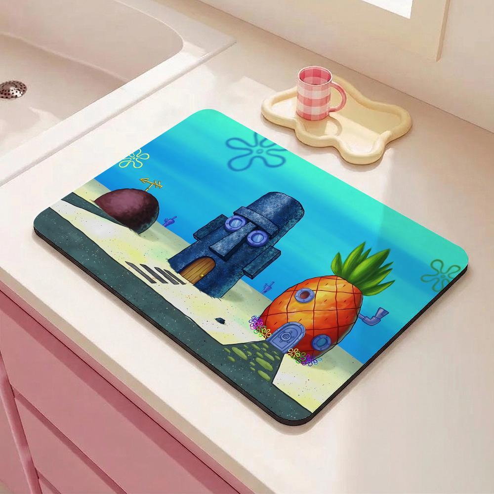 Funny S-SSpongeBob SquarePantsS Floor Mat Eco Friendly Diatomite Antibacterial Odor Resistant Floor Mat Super Absorbent Quick Drying Non Slip Washable Bath Rug for Kitchen Bathroom Shower Home Decor