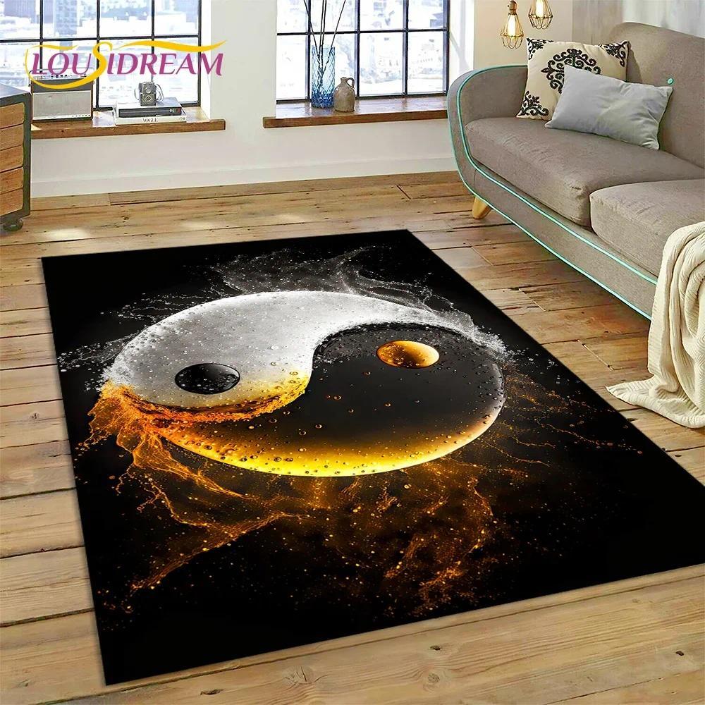 Yin Yang Bagua Flannel Area Rug - Traditional Chinese Taoism Symbol Print Soft Mat for Living Room, Non-Slip Feng Shui Home Decor #YinYangRug #BaguaMat #FengShuiHomeDecor #TaoismSymbolCarpet #NonSlipFlannelRug