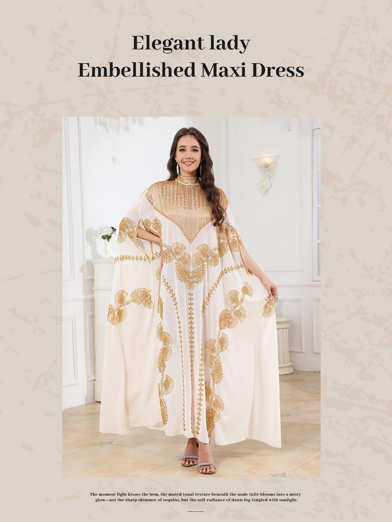 Celesmeety Muslim Abaya Dress, Muslim Dresses, Sequin Long Robe, Elegant Islamic Fashion, Perfect for Weddings and Parties, All-Season Loose Fit