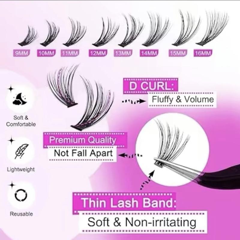 DlY Eyelash Extension Kit Summer Style 320 Pcs 40D Curl Clusters Individual False Eyelashes, Mixed 9-1ómm, with LashBond & Seal, Eyelash Tweezers, Eyelash Remover, Eye Makeup Enhancement Products, DlY Lash Extensions at Home, Mother's Day Gift Cosmetic