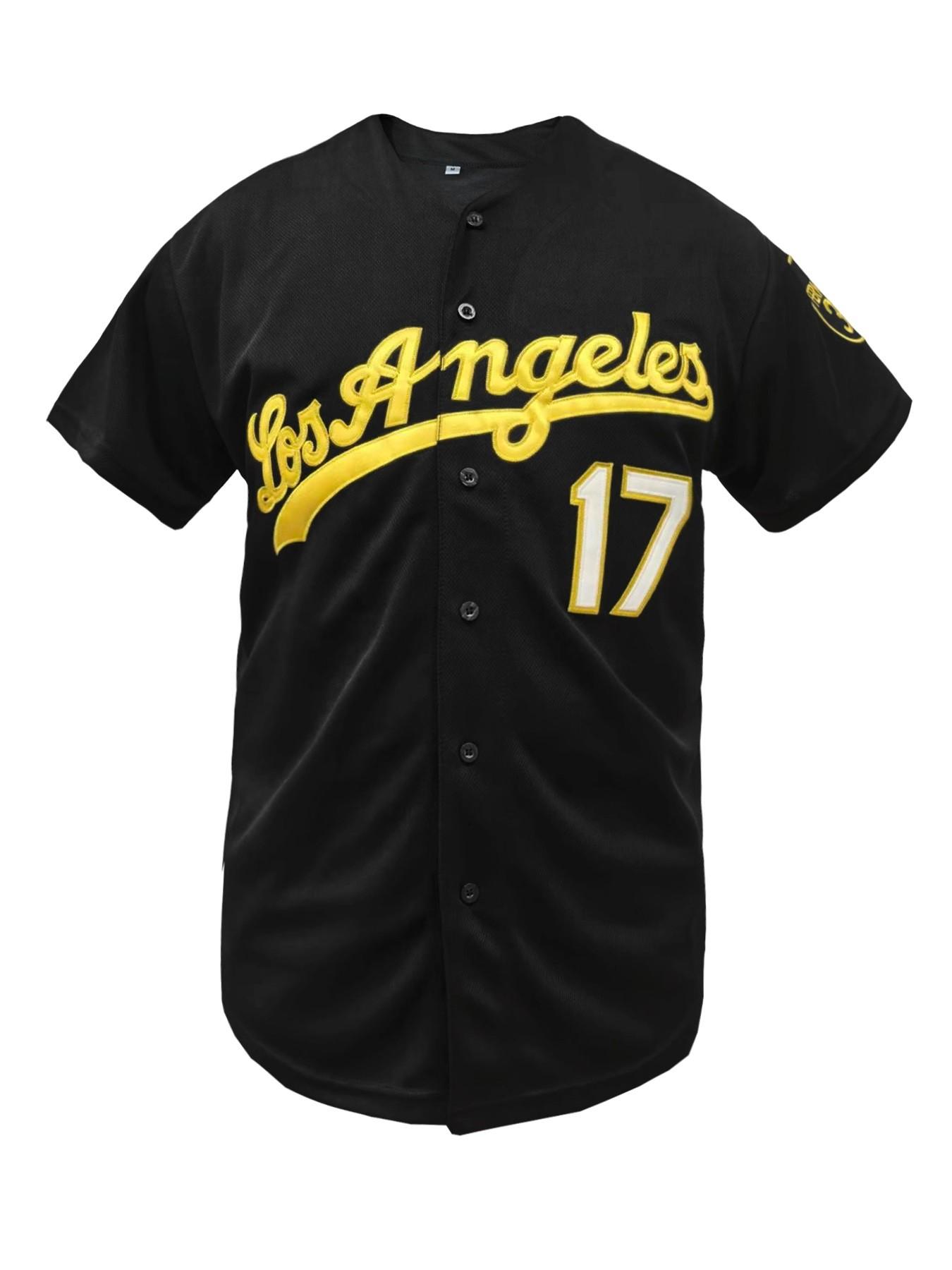 Men's #17 Los Angeles Black Gold Baseball Jersey, Casual Sports Jersey, Button-Down Embroidered Fan Shirt, Baseball Attire, Sports Top, Sports Wear, Sports Style Jersey