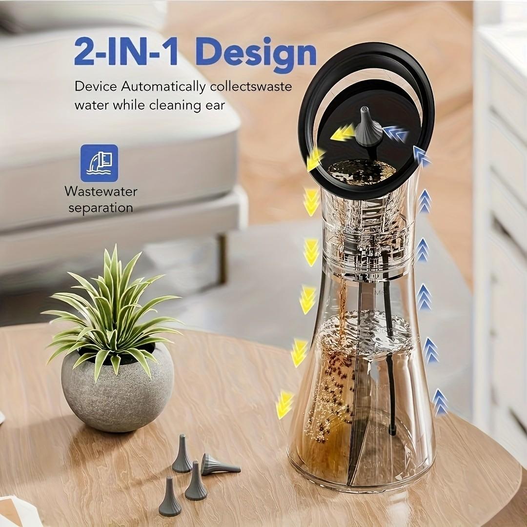 Professional Electric Earwax Removal System, 3-Gear Hydraulic Ear Cleaning Set with Water Temperature Sensor, Visible Waste Bin and USB Charging, Ear Cleaning Water Machine, Ear Irrigation System, Earwax Remover
