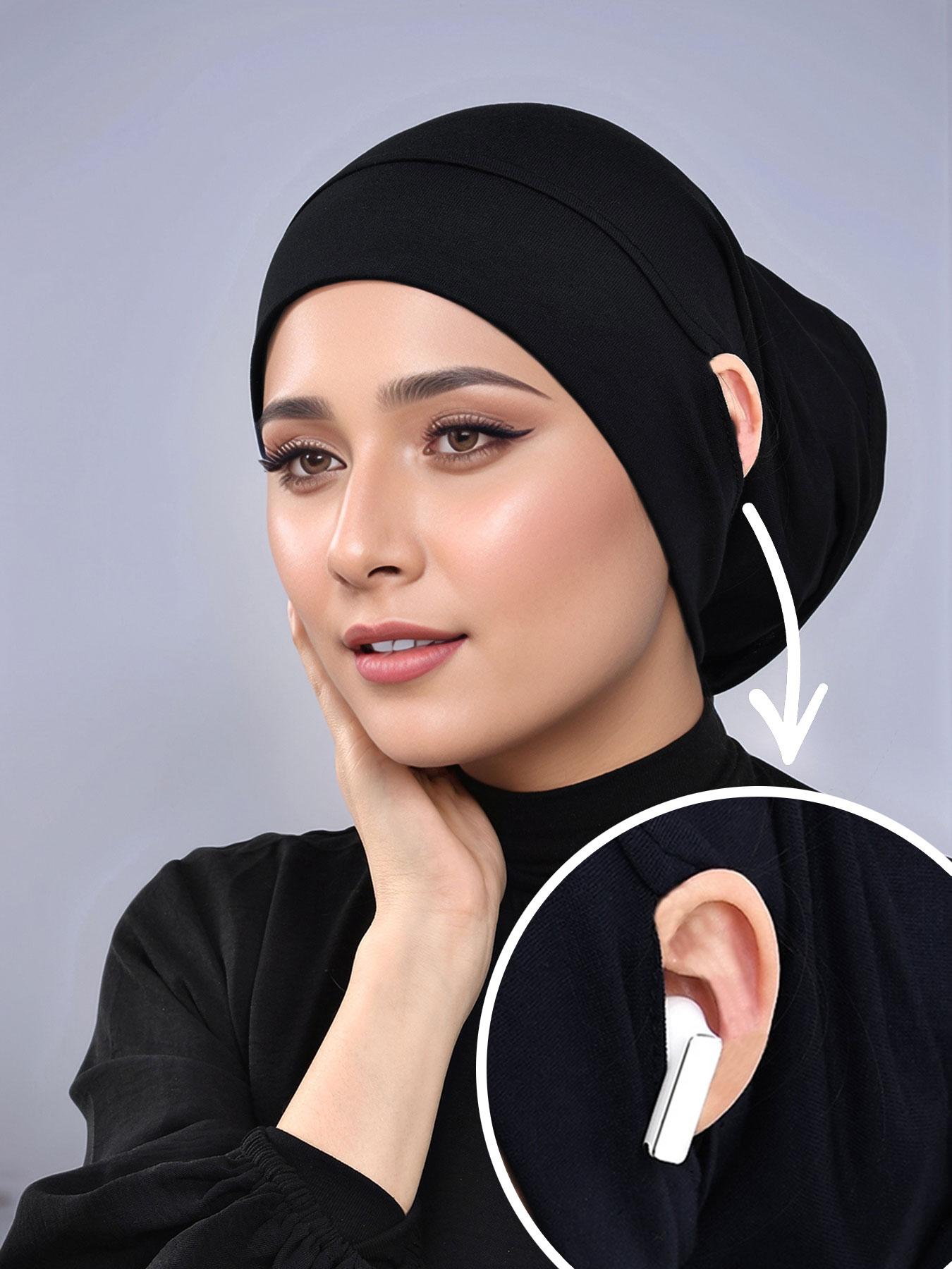 Jersey Cotton Muslim Women Under Hijab Cap With Ear Hole Inner Hijab Cap Round Forehead Underscarf Bonnet Femme Musulman Ramadan Eid&Daily Wear