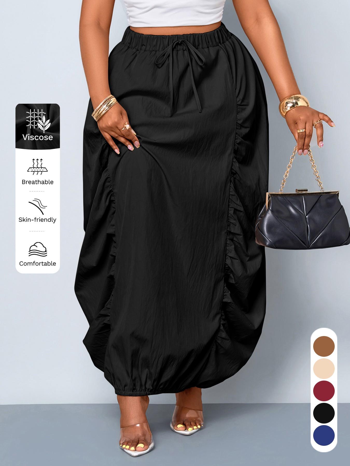 Plus Size Women Solid Color Maxi Skirt Elastic Waist, Casual Elegant for Work and Daily Wear for All Season Wear