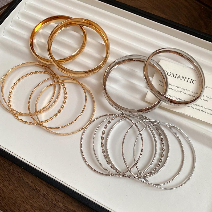 8-Piece Metal Geometric Textured Bangles Set, Chic Minimalist Luxury, Stylish Unique Women's Bracelets