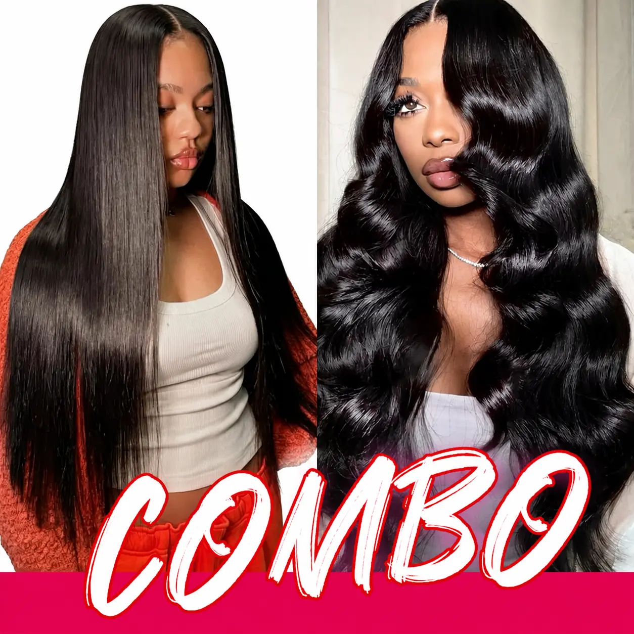 13x4 Black Body Wave+Black Straight