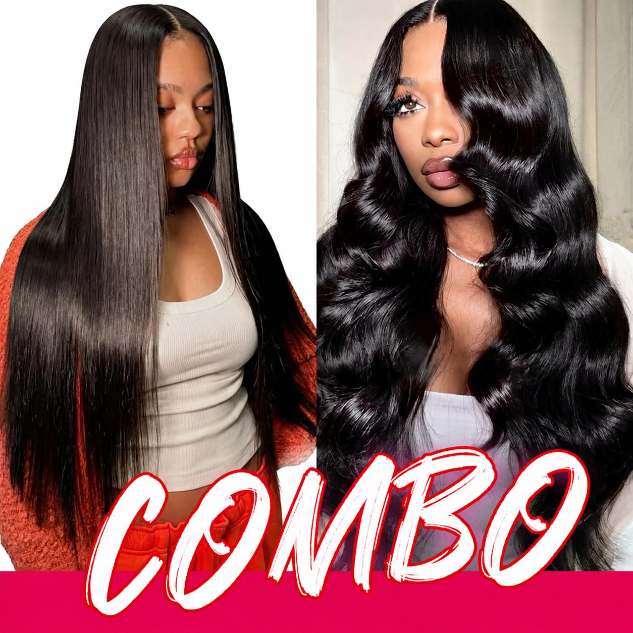 Black Women's 2-Piece Live Combo Human Hair Wigs, 13x4 Transparent Lace Front Straight Wigs, 180% High-Density Fill, Pre-Plucked Line with Baby Hair, Everyday Wear for Females Black Women's 2-Piece Live Combo Human Hair Wigs, 13x4 Transparent Lace Front Straight Wigs, 180% High-Density Fill, Pre-Plucked Line with Baby Hair, Everyday Wear for Females