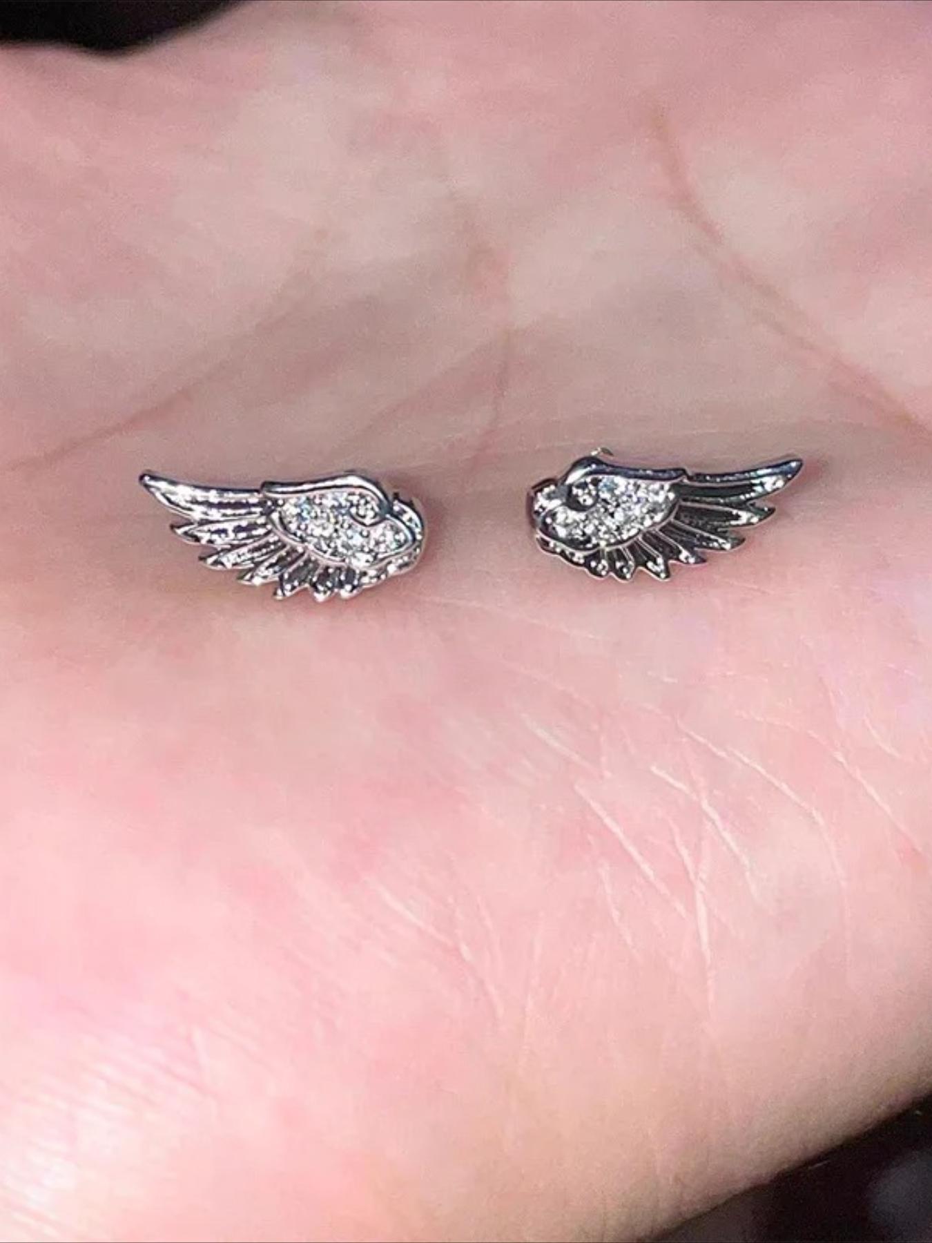 Trendy Unique Design Feather Wings Zircon Mini Earrings, Simple Personalized Women Party Daily Versatile Screw Back Ear Studs