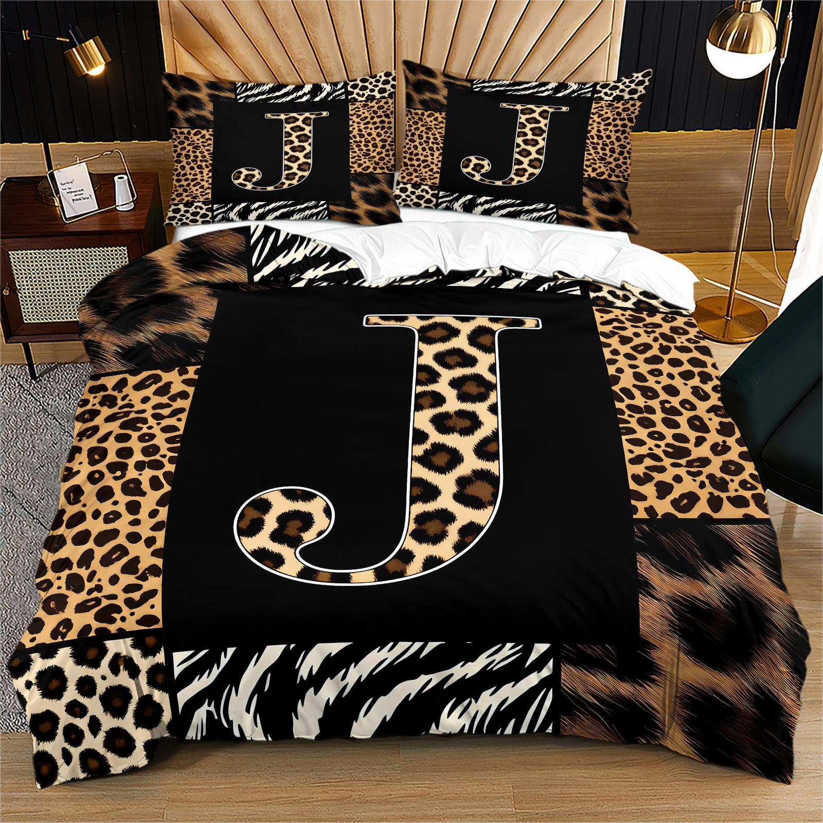 2/3 Pcs Boho Animal Print Letter Duvet Cover Set, Personalized Home Decor for Bedroom, Hotel & Dorm, Zipper Closure & Easy to Remove, Ideal for Housewarming, Christmas & Birthday Gifts, No Filling Included
