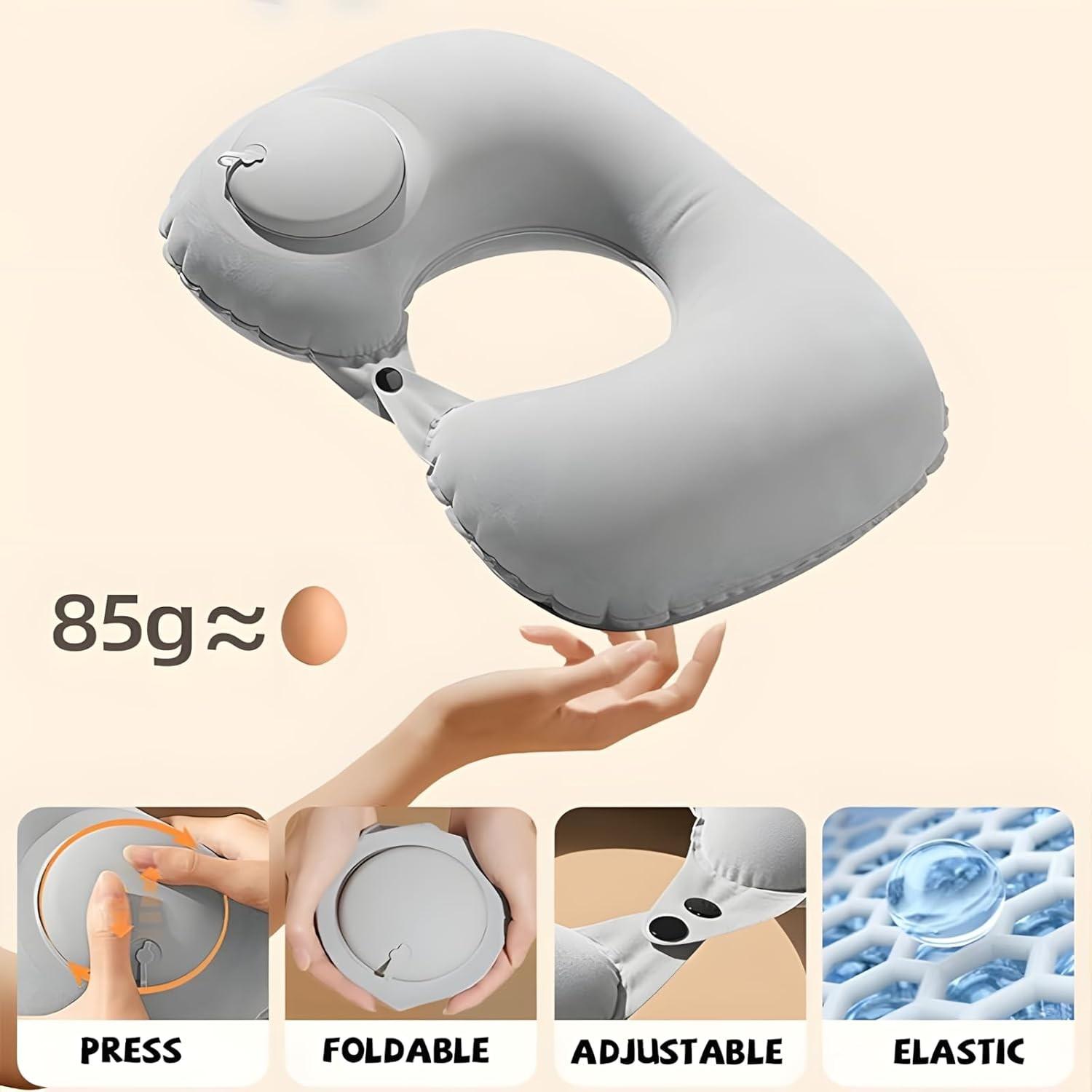 Inflatable Travel Pillow for Airplane Neck Support, Quick-Inflate Neck Pillow for Long Flights, Car, Office, Portable Bath Pillow