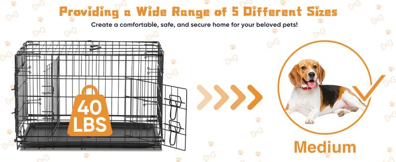 RIMIKING Constructed Durable Double Door Dog Crate,Five Sizes Available, Dual-Door Design, Secure Locking System,  Leak-Proof Pan,Rounded Corners & Clips,Removable Divider Panel,Sturdy Metal Construction,Visualization Feature,