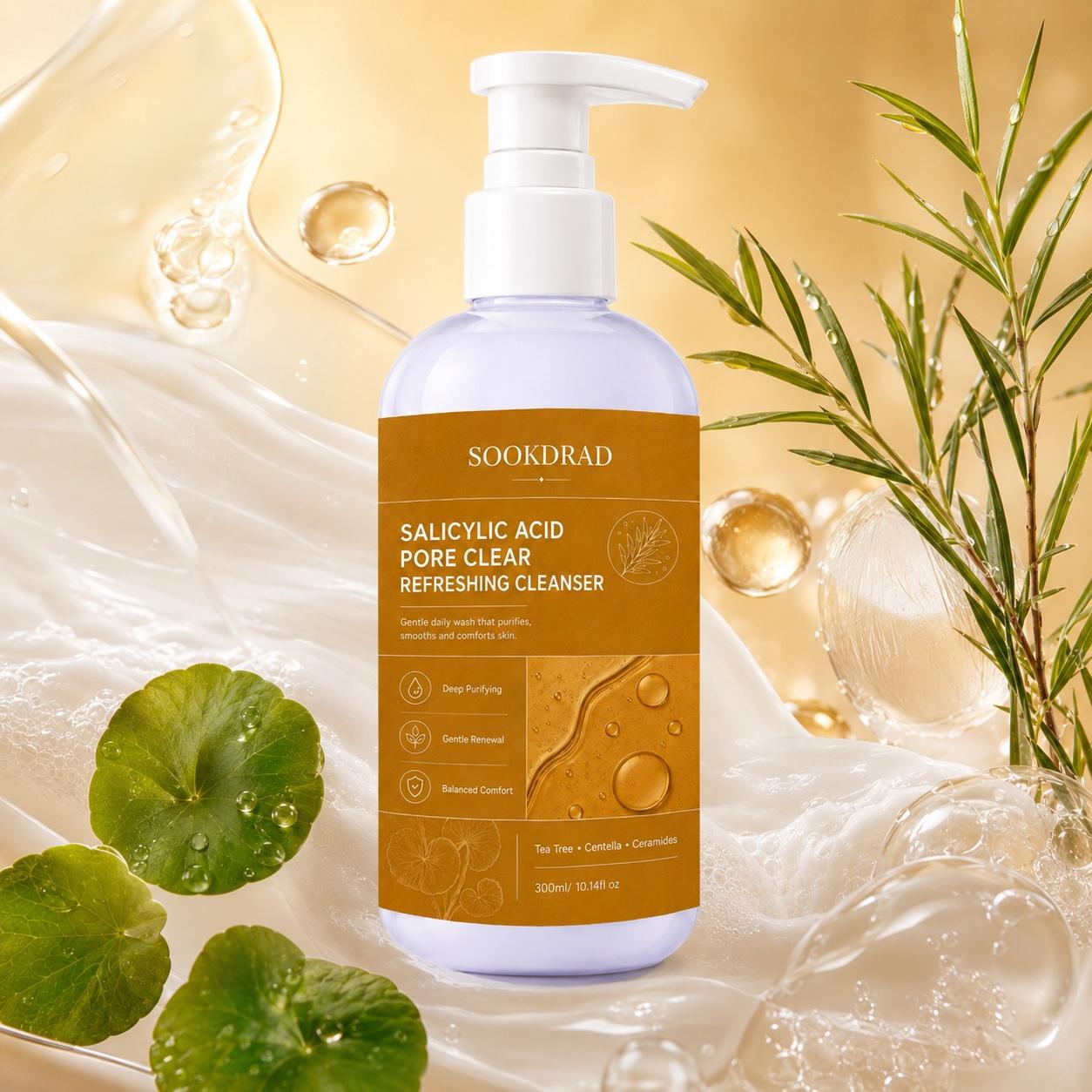 Salicylic Acid Pore Clear Refreshing Cleanser, contains Tea Tree, Centella, Ceramides, deep purifying, gentle renewal, balanced comfort, for face, all skin types, daily facial care, facial cleansing, 300ml
