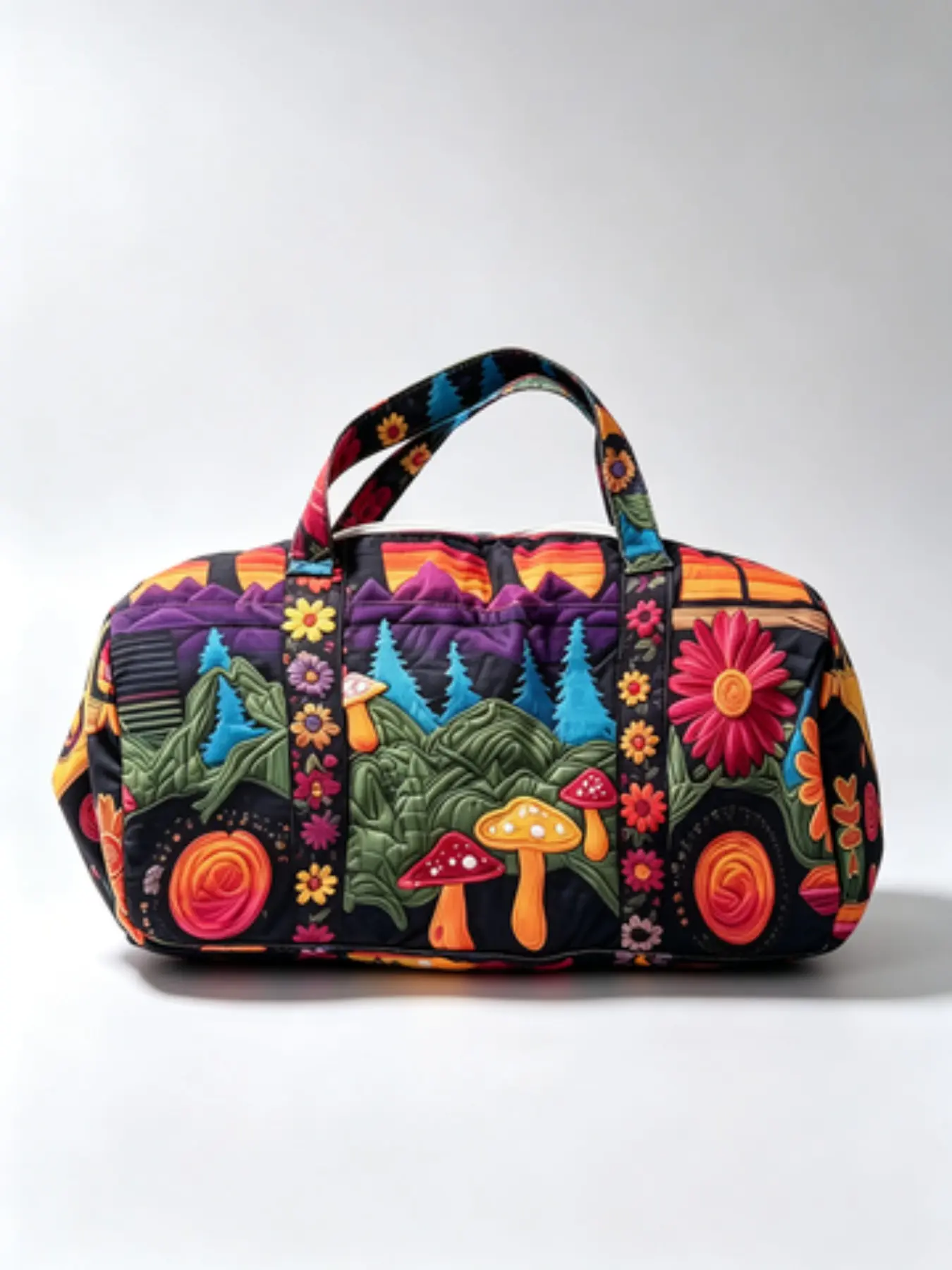 Vintage Hippie Travel Luggage Bag Peace Sign Floral Weekend Tote Bohemian Casual Vacation Women's Handbag