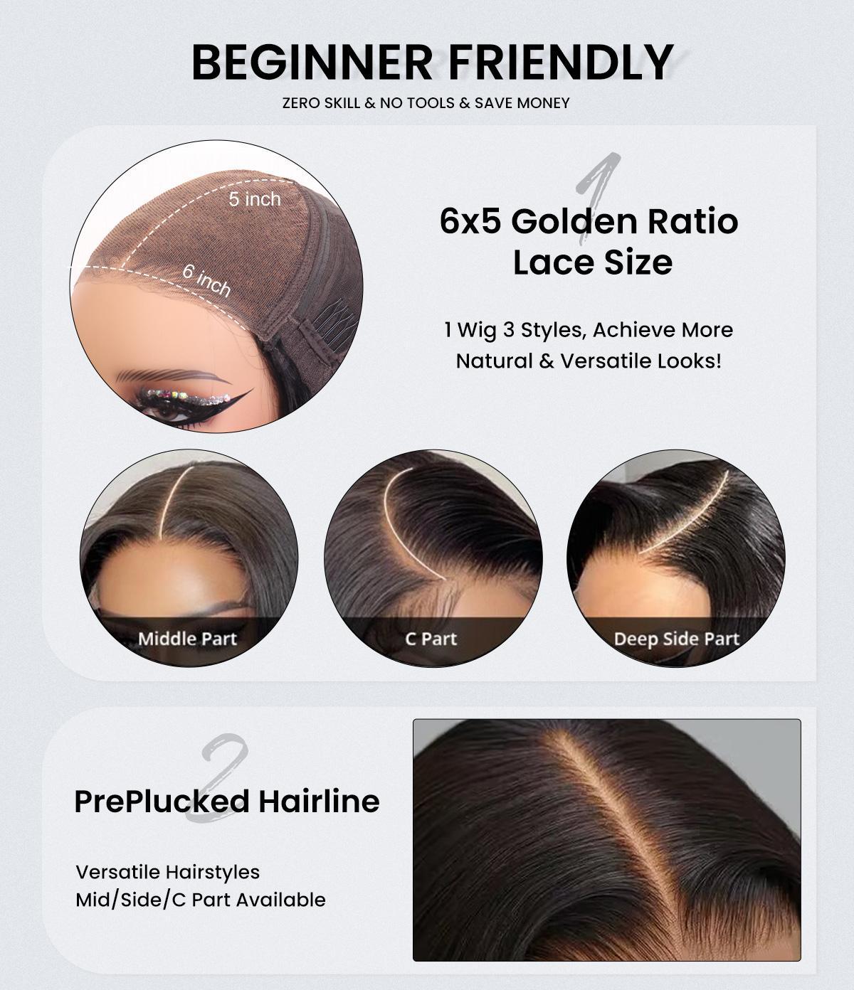 Mscoco 6x5 Dark Brown Human Hair Wig Wear And Go Body Wave & Straight Glueless Lace Wig Upgraded Pre Bleached Knots HD Lace Closure Wig