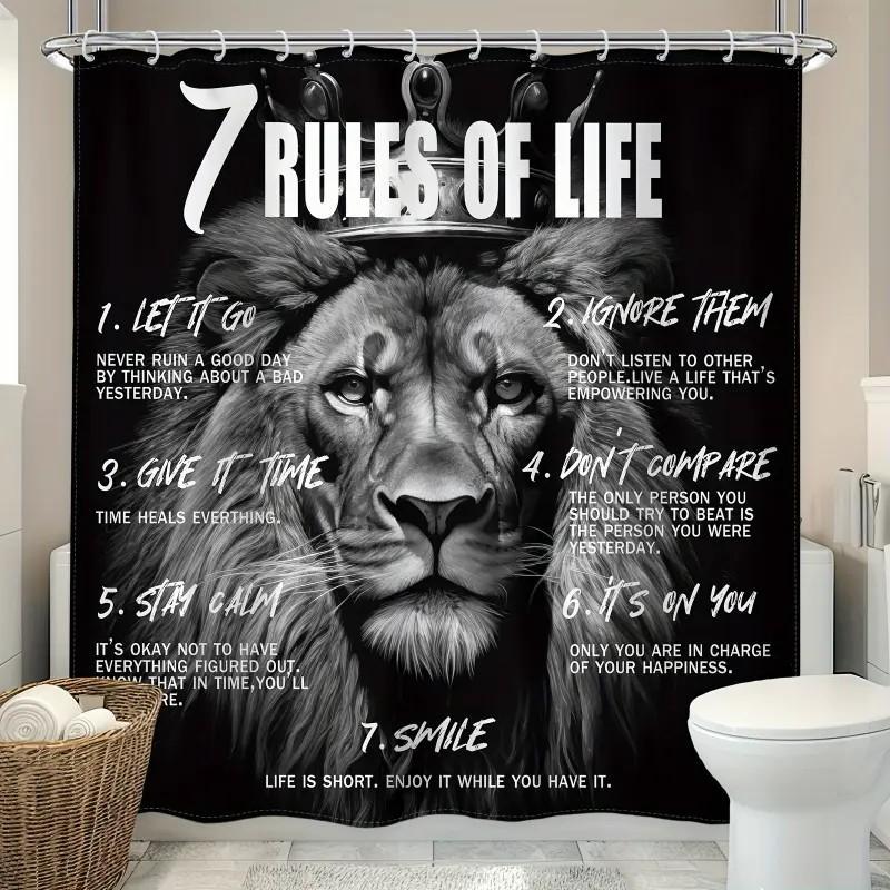 1/4-piece retro-style shower curtain set with quotes from the African American classic Animal Kingdom, including a non-slip mat, U-shaped rug, and toilet seat cover, bathroom décor, Bathroom Accessory, Bathroom Decor And Accessories, comes with 12/24 hook