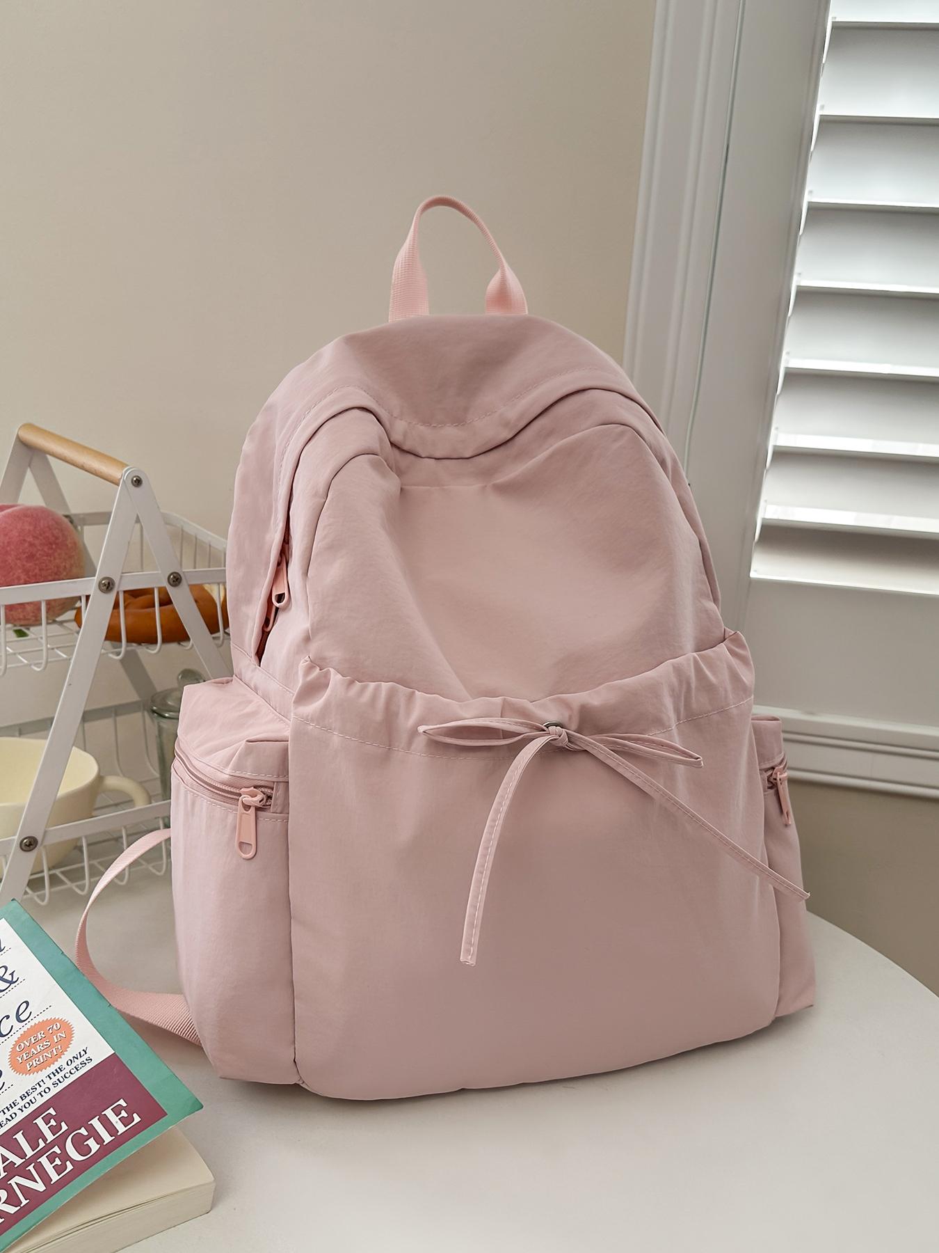 1pc Women's backpack with solid color and clean color, zipper closure, fashionable and versatile, casual and simple, suitable for students to go to school, campus travel, work and commuting, women's backpack, Casual Lightweight Backpack