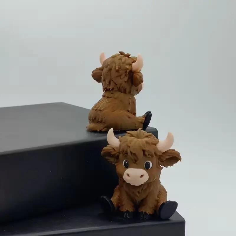 3D Printed Highland Cow Figurine, Cute Cartoon Figurine, Cartoon Animal Desktop Decor, Figurines Decor, Perfect Gift for Kids' Birthday