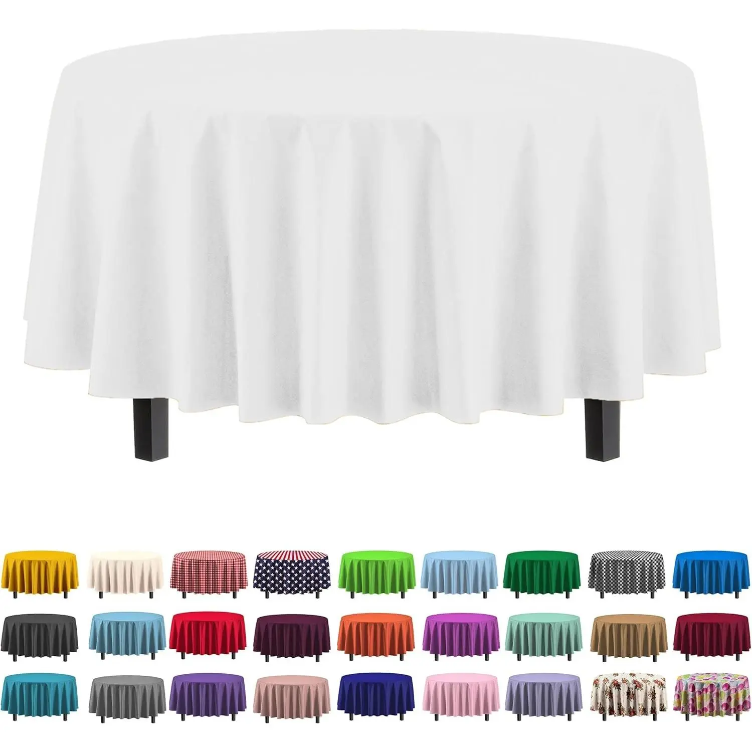 Exquisite 6-Pack Round Plastic Tablecloth Disposable 84" - Party Solids Heavy Duty Waterproof Opaque Table Cover for Party, Wedding, Banquet, Picnic, Birthday, Graduation | Fits 72" Tables, White