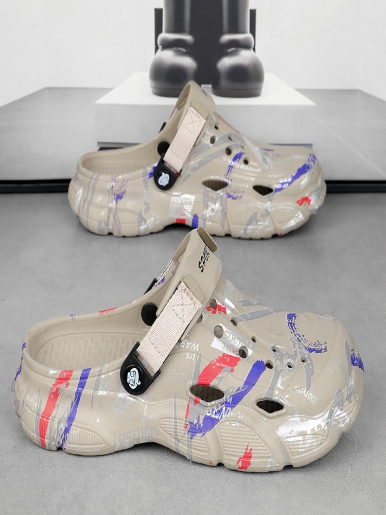 1 Pair of Men's 2-Wear Clog Sandals: Personalized Graffiti Color Matching, Anti-slip Thick Sole, Ventilation Hole Design + EVA Foaming Craft, Ideal for Men and Women's Daily Commute & Stylish Outfit