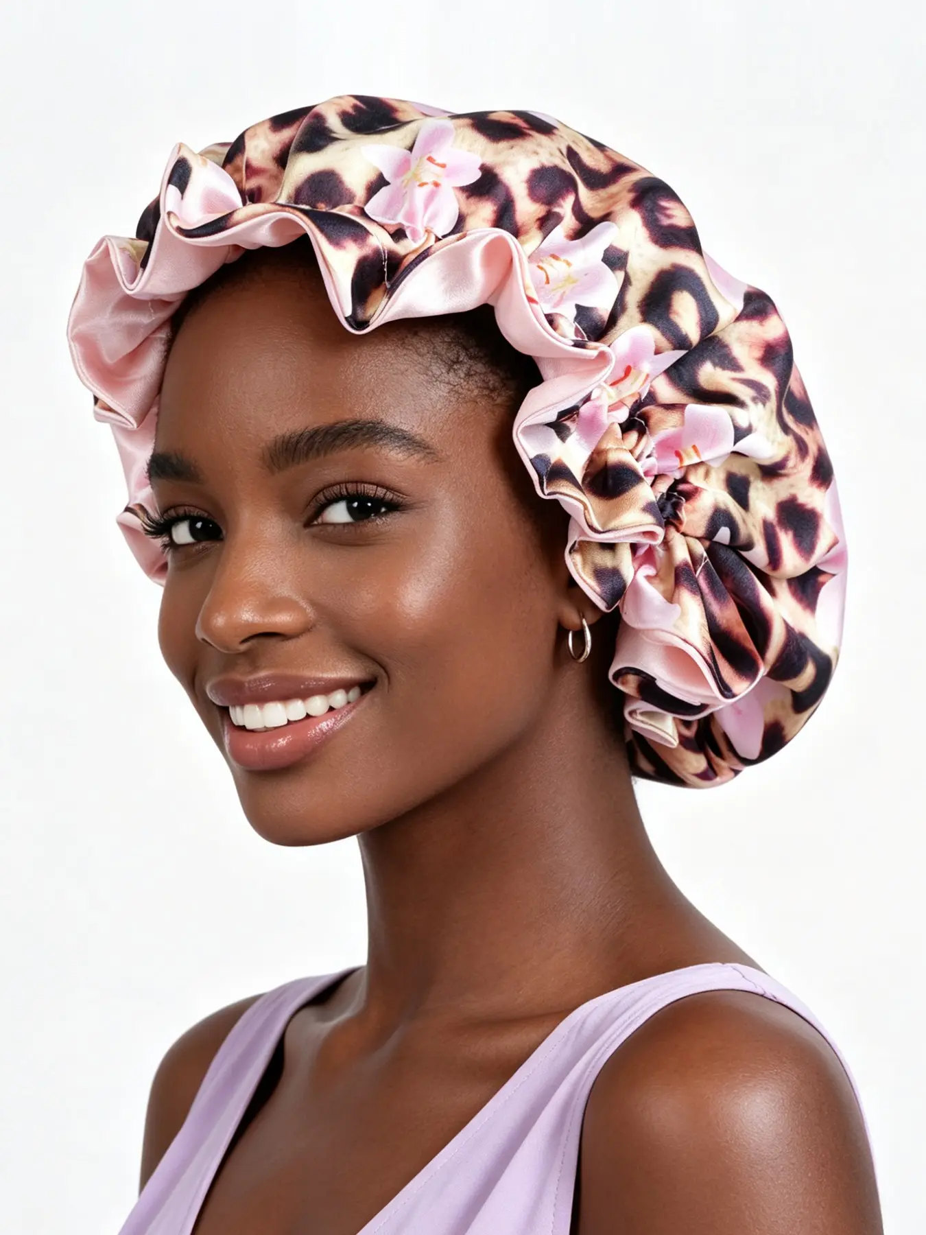 Women's Floral Lace Sleep Cap, Soft Comfortable Silk Satin Nightcap, Sleep Bonnets, Perfect Gift for Christmas, Daily Use for Bathing Beauty Haircare