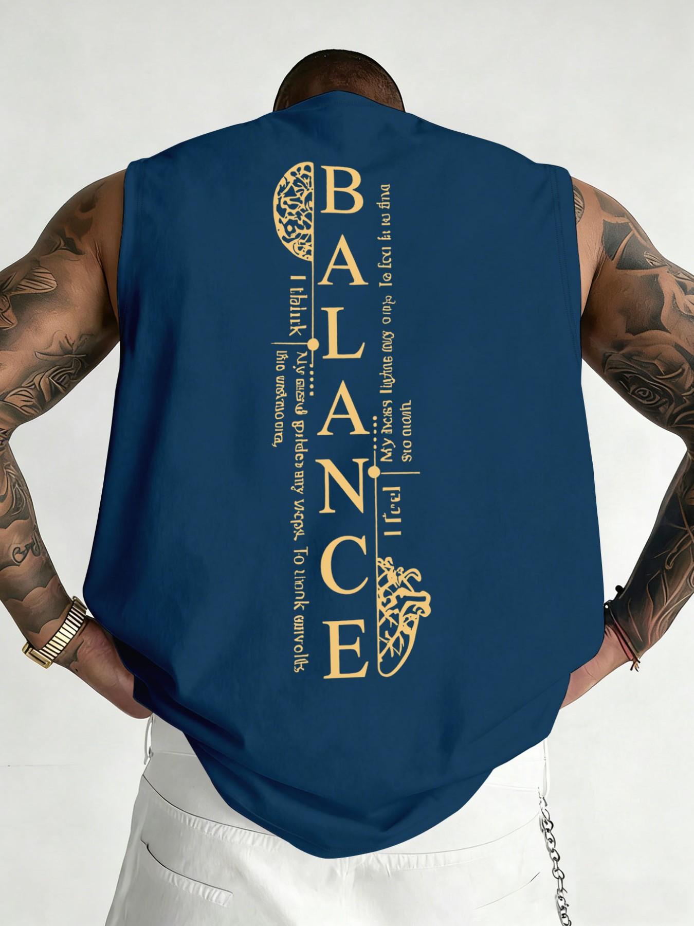 Men's "BALANCE" Graphic Double-Sided Print Sleeveless Tank Top, Casual Streetwear Workout Vest, Minimalist Fitness Athletic Top #StreetwearTank #BalanceTee #MensGymWear #MinimalistFashion #TikTokMadeMeBuyIt