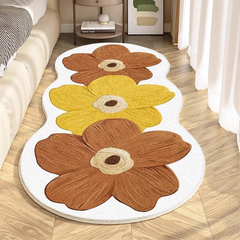 Special-Shaped Floral Plush Rug, Decorative Rug, Home Decor Rug, Soft Thick Non-Slip Carpet for Living Room, Bedroom, Dining Room or Kitchen Decor