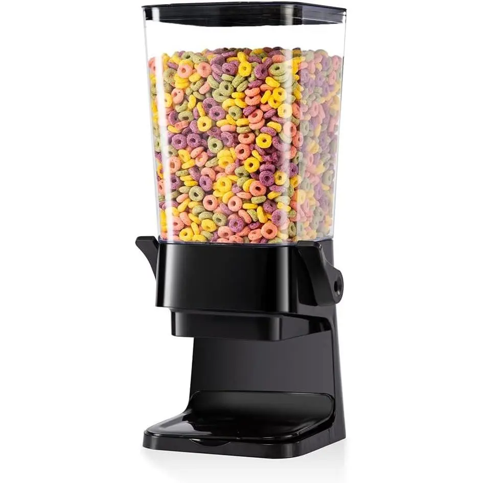 5L Black 1Pc Countertop Cereal Dispenser with Lids Food Storage Containers for Kitchen Pantry Ideal for Rice Cereal Beans Nuts Snack Oatmeal Dog Food Bird Seed
