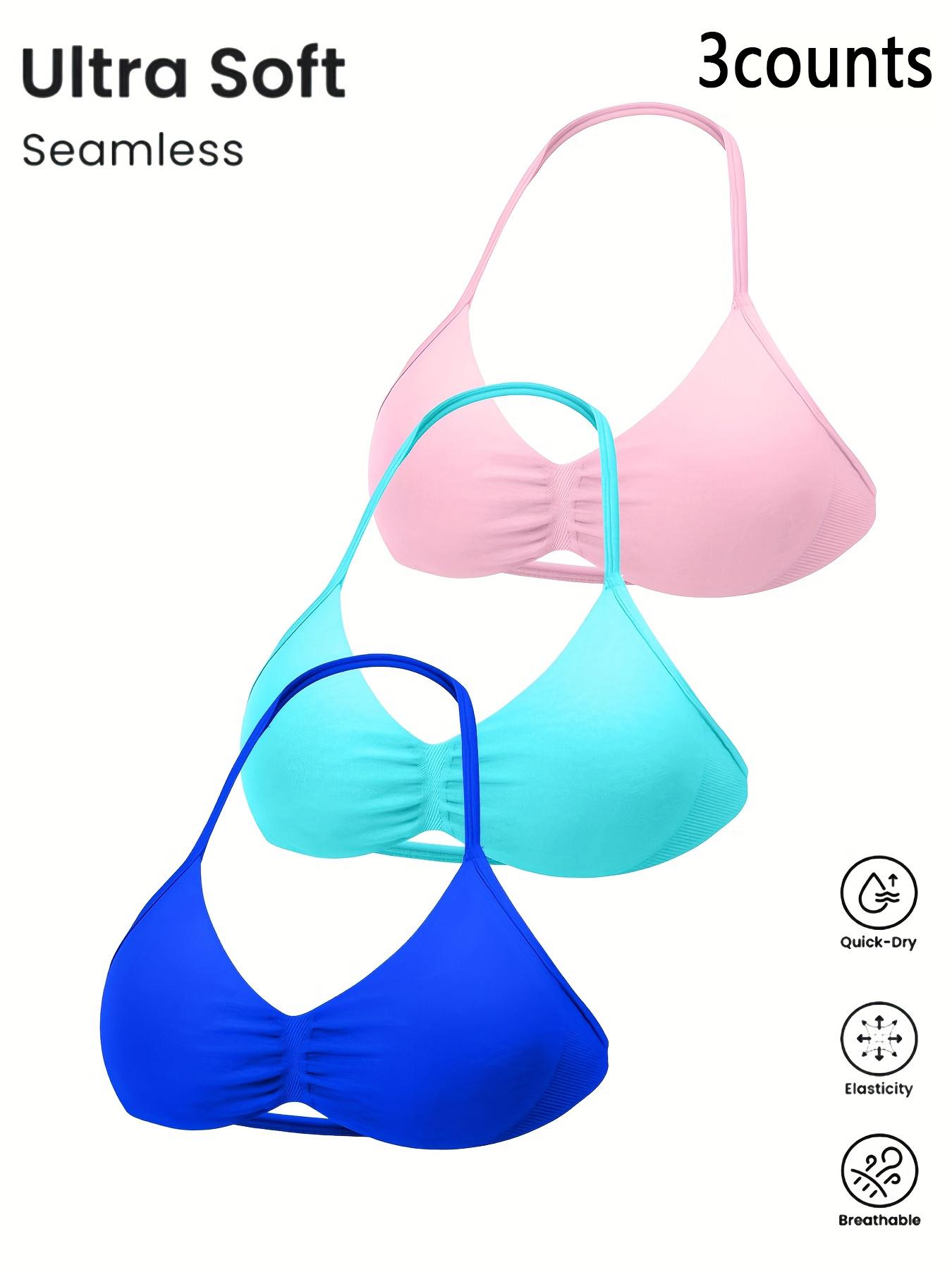 3-piece women's halter-neck, solid color high-elastic nylon backrest fitness bra, body-shaping and comfortable underwear, Breathable Sports Bra