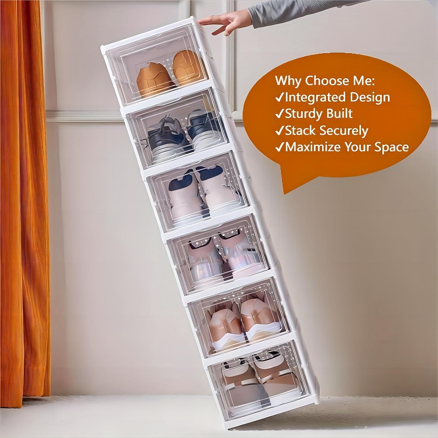 Stackable shoe storage box set, featuring front-opening waterproof transparent plastic storage boxes for easy access, perfect for wardrobes and entryways, shoe storage boxes