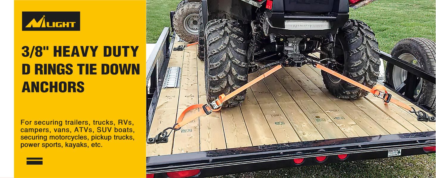 Nilight 6Pcs 3/8” D-Rings Heavy Duty Truck Tie Down Anchors Steel 6000 Pound Tie Down Rings Hooks Loads on Trucks Trailers Boats RV Campers Vans Kayaks Motorcycles Deliveries ATVs,Black