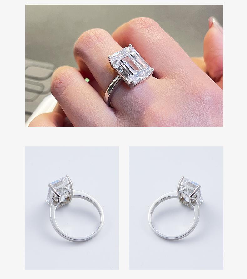 [Venus Jewelry] Lab Created Gemstone 10 CCT Solid Silver 925 rectangular chamfering emerald cut ring