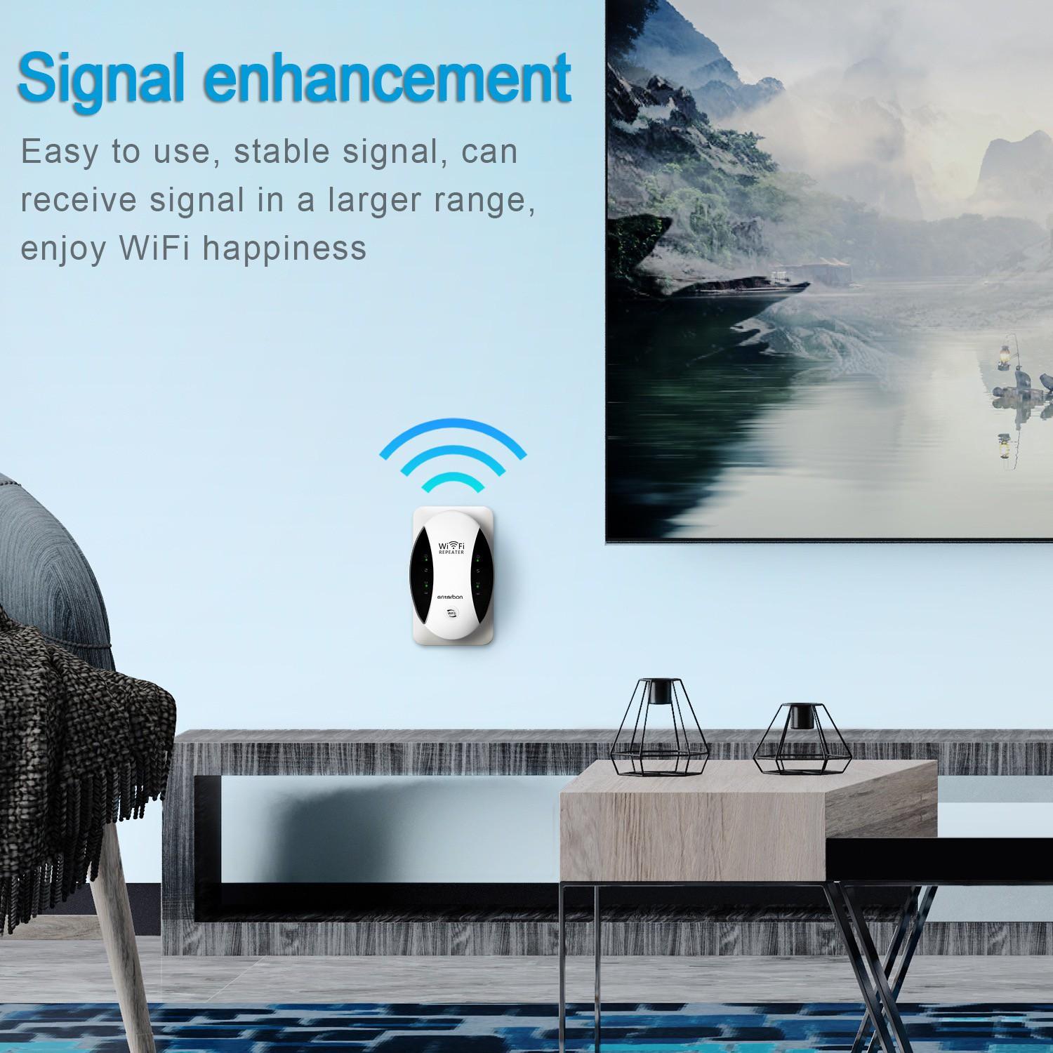 WiFi Extender Signal Booster, Covers 2640sq.ft, Supports 25 Devices, Long Range Amplifier, Ethernet Port, 1-Tap Setup, Access Point