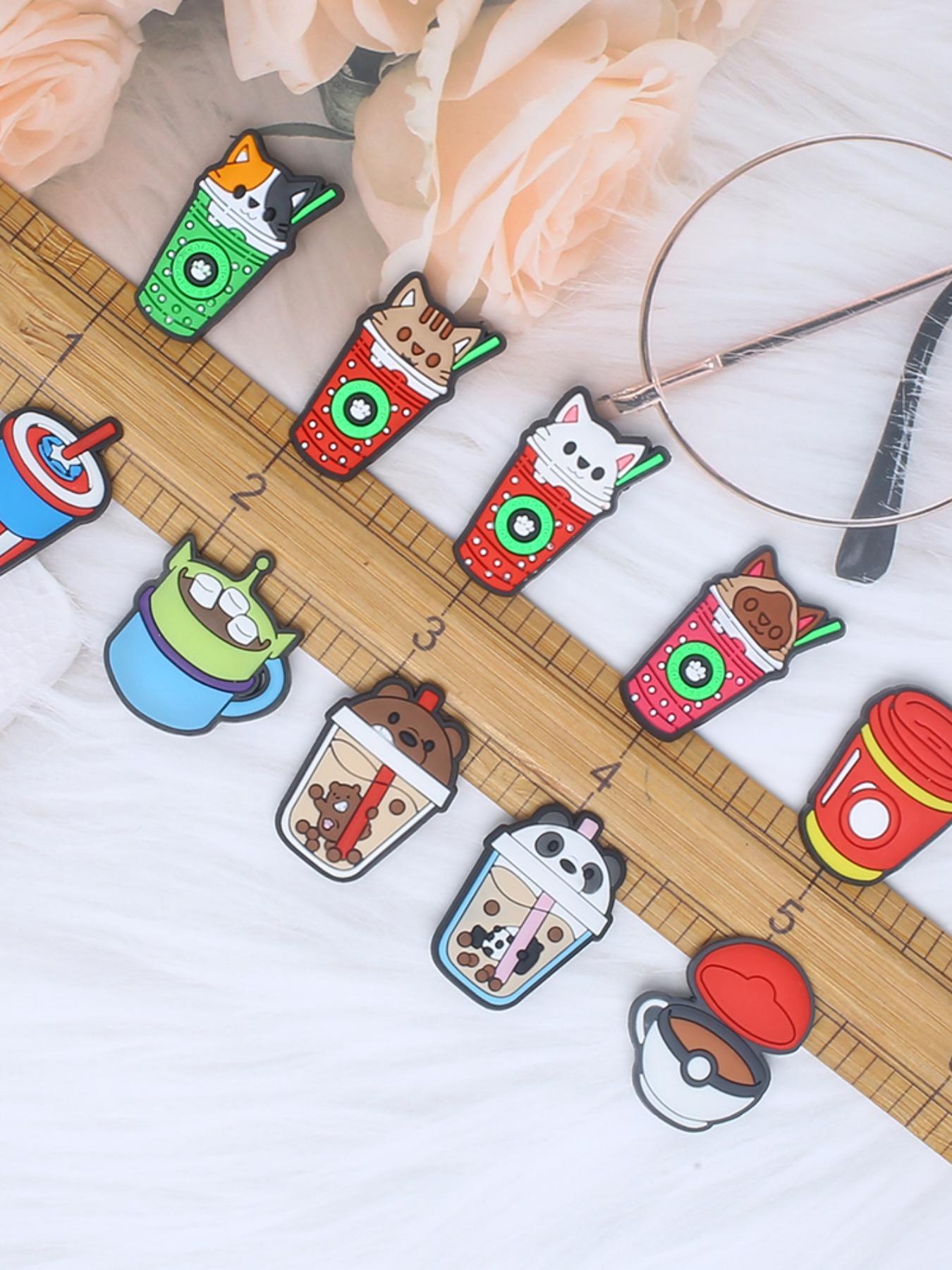 28/50/100pcs Cute Milk Tea Drink Coffee Series Shoe Charms, DIY Shoe Boot Decoration Accessories, Wristband Book Bag Decorations, All Seasons Party Style, Footwear