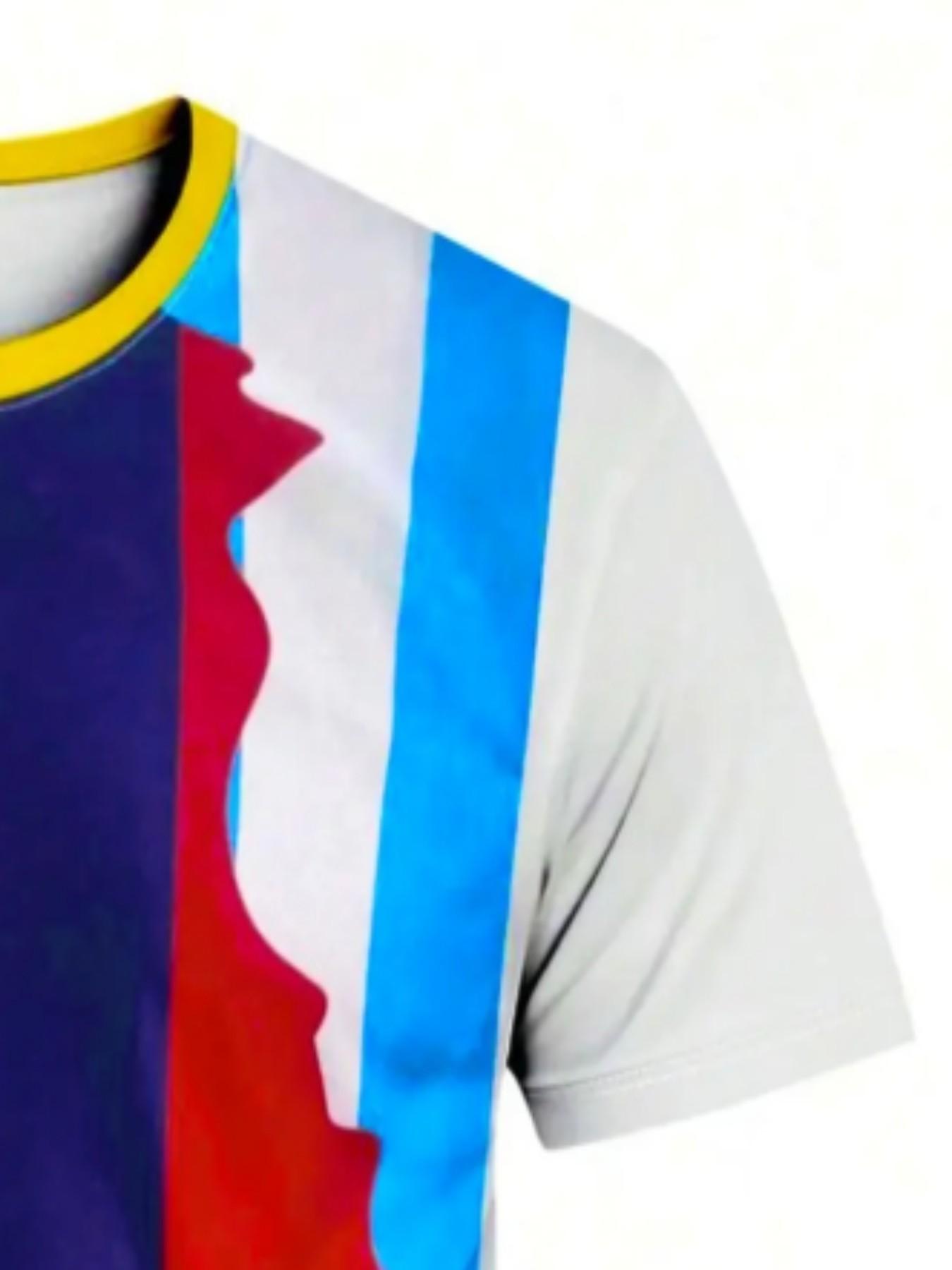 Men's Messi Barcelona Argentina Patchwork Soccer Jersey, Sporty Short Sleeve Top, Geometric Pattern, Loose-Fit, All Seasons