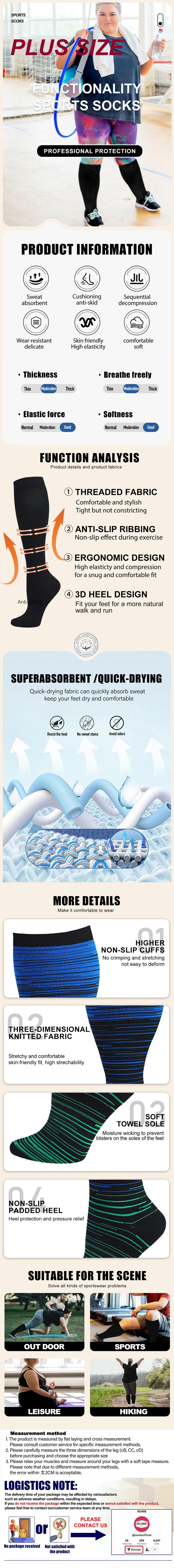 ISUNIE Plus Size Compression Socks for Men and Women-3/4 pairs Compression Stockings Support for Sports,Running,Hiking