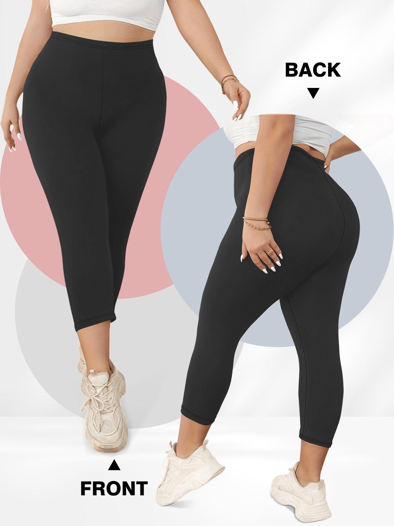 Plus Size Women's High Elasticity Capri Pants, Soft Comfortable Fabric, Non-Transparent Yoga Leggings for Leisurewear, Multiple Color Options, Elastic Waist Leggings