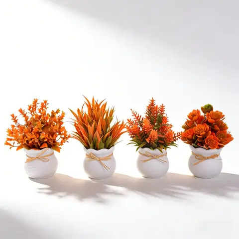 4 Counts Autumn Artificial Potted Plant Set, Thanksgiving European Style Home Decor, Table Decor, Desktop Fake Flowers, No Maintenance, No-Wilting and No-Fading