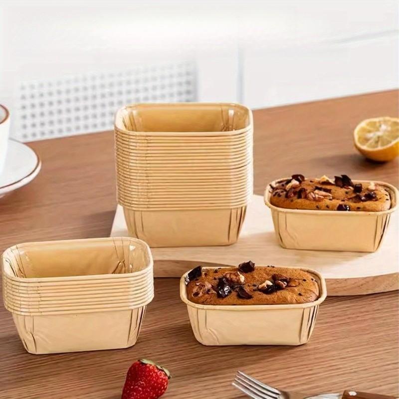 50pcs Anti-Oil Baking Cups Set, Rectangular Mini Size, Grooved Edges Leak-Proof, Stackable Even Baking for Bread Cupcakes Desserts, Baking Tools