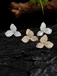 2pcs New Full Diamond Leaf Earrings Four-Leaf Clover Unique Fashion Luxurious Sparkling Women's Design French Style Ear Studs