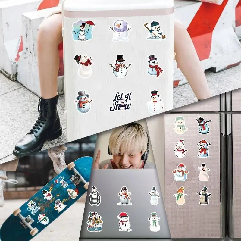 55pcs Christmas Snowman Cartoon Graffiti Stickers Decals Suitcase Laptop Computer Guitar Decoration DIY Kids Classics Toy Gift