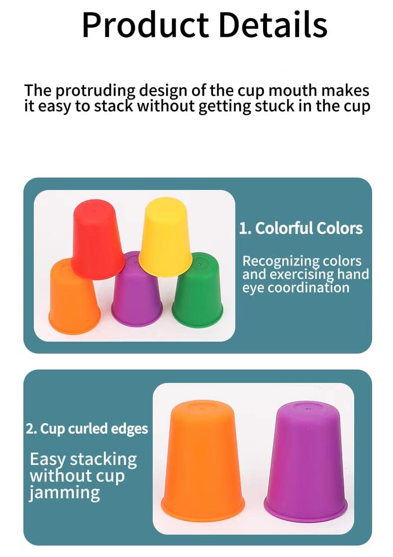 Montessori Plastic 10 Stacked Cups Game (Cup*10) - Unisex Non-Toxic Safe Washable Stress Relief Toy for Kids >3 Years Old, with Paper Game System & Cards, Aiding Intellectual Enlightenment, Color Recognition, Logic Training
