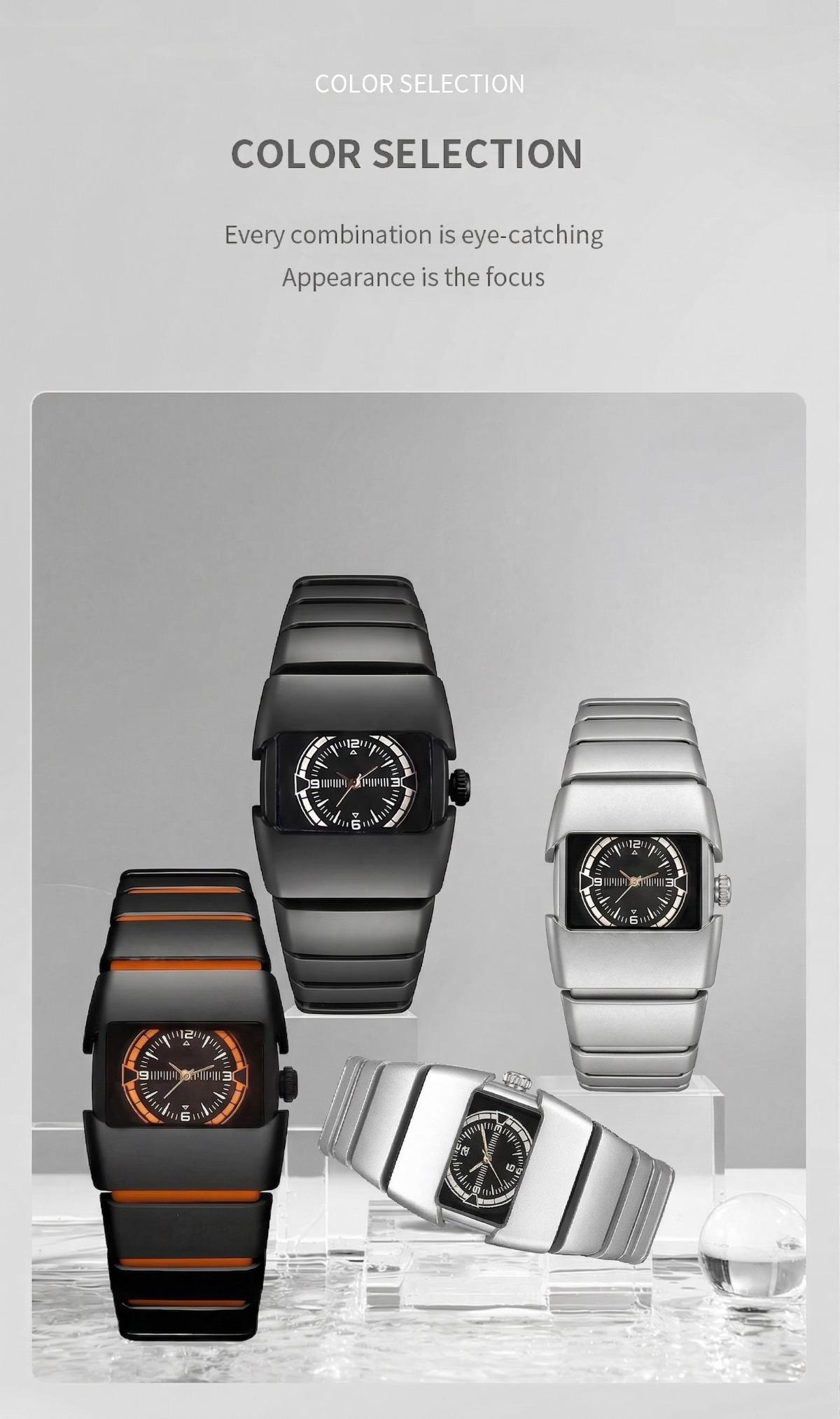 Men's Business Casual Analog Quartz Watch, Rectangle Dial Black Stainless Steel Band, Fashion Wristwatch with Gift Box