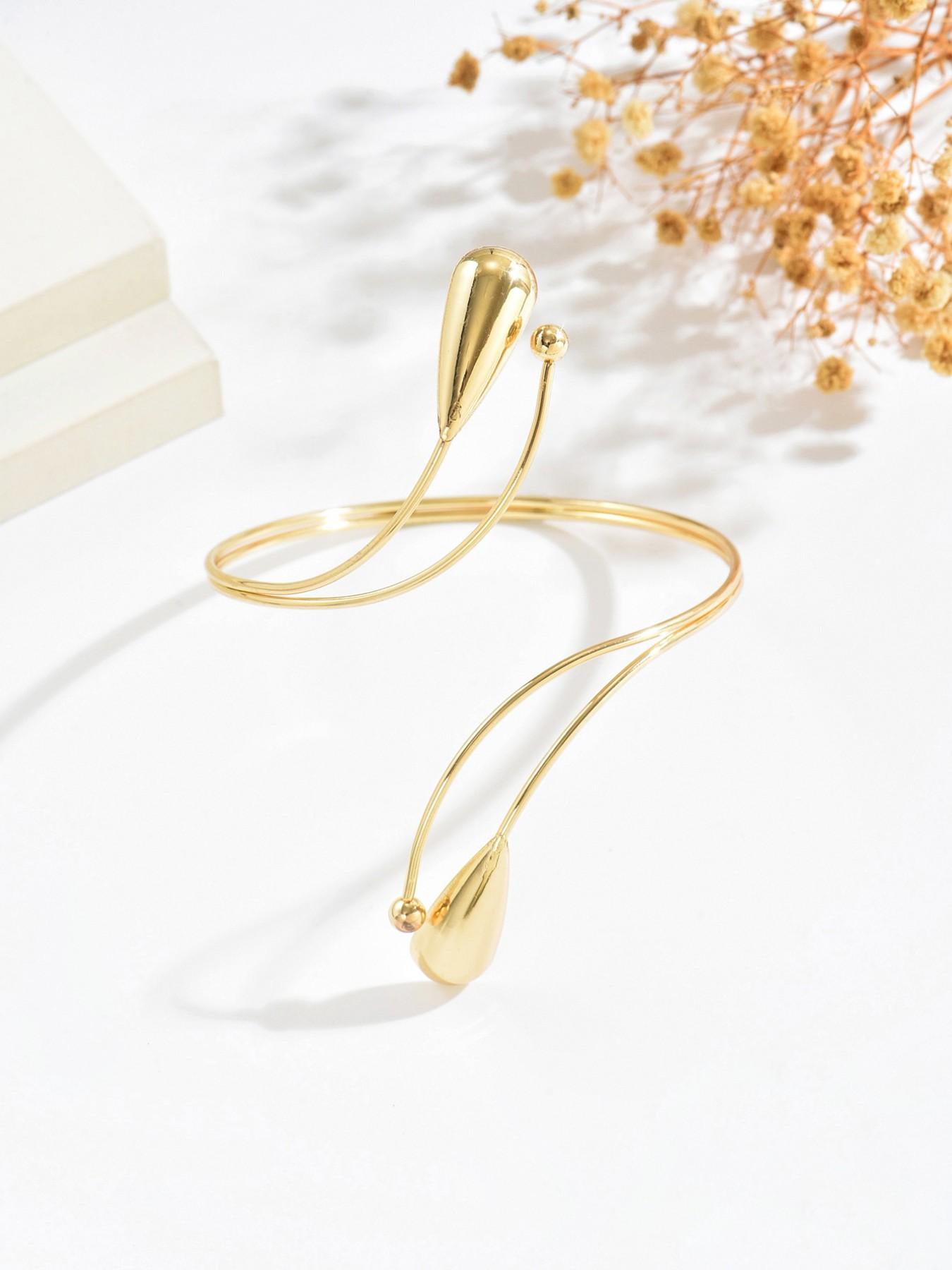 1 Pc Bohemian Vintage-Style Arm Cuff/Armband: Unique, Irregular Teardrop Open Design with Adjustable Fit. Suitable for Women—Perfect for Daily Wear, Vacations, Parties, Proms, Music Festivals, Banquets, and Weddings.