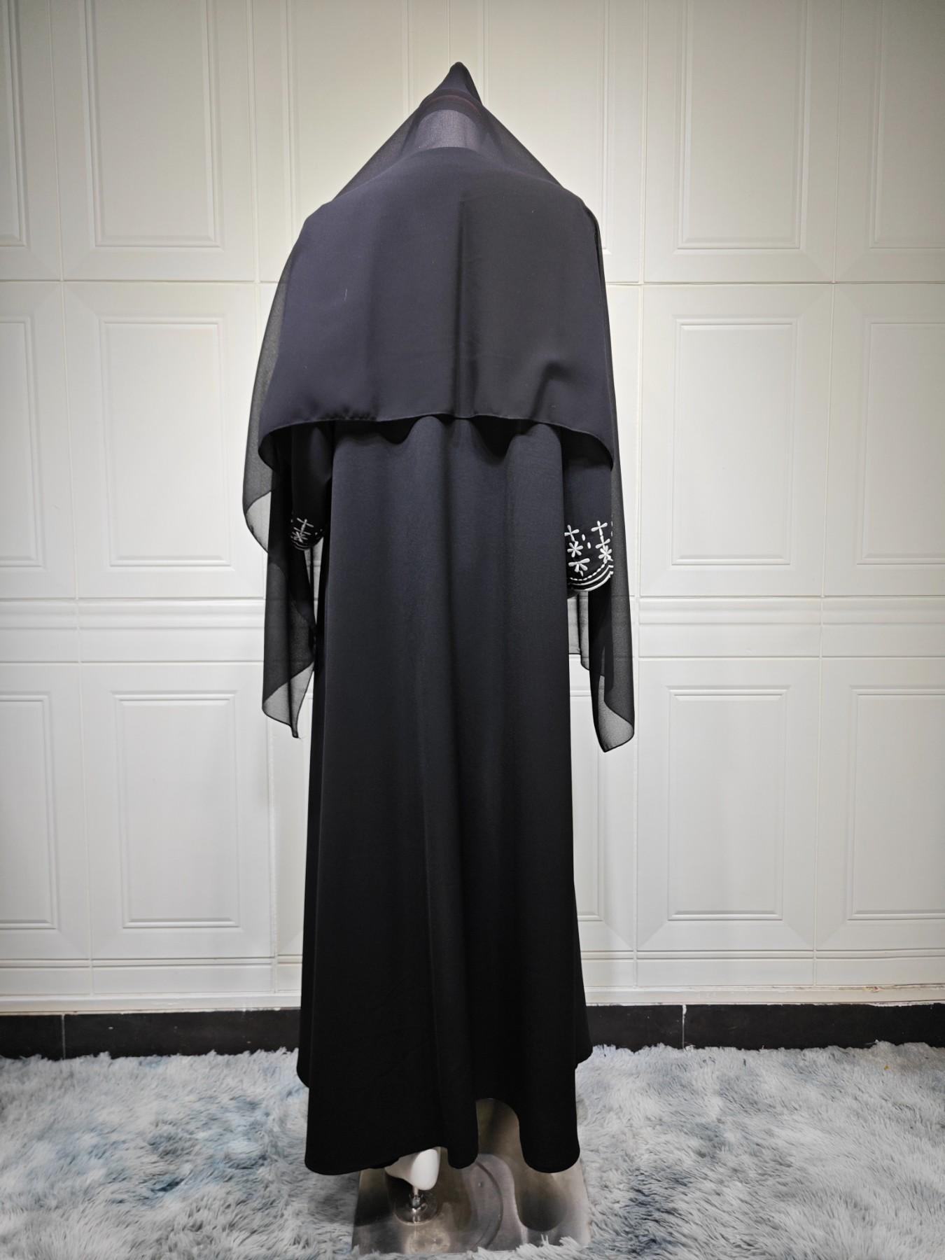 New Muslim Women's Abaya Khimar Set, Loose Fit, Eyelet Embroidery, 2-Piece with Headscarf, Long Sleeve, Elegant Casual Wear, Abaya With Hijab