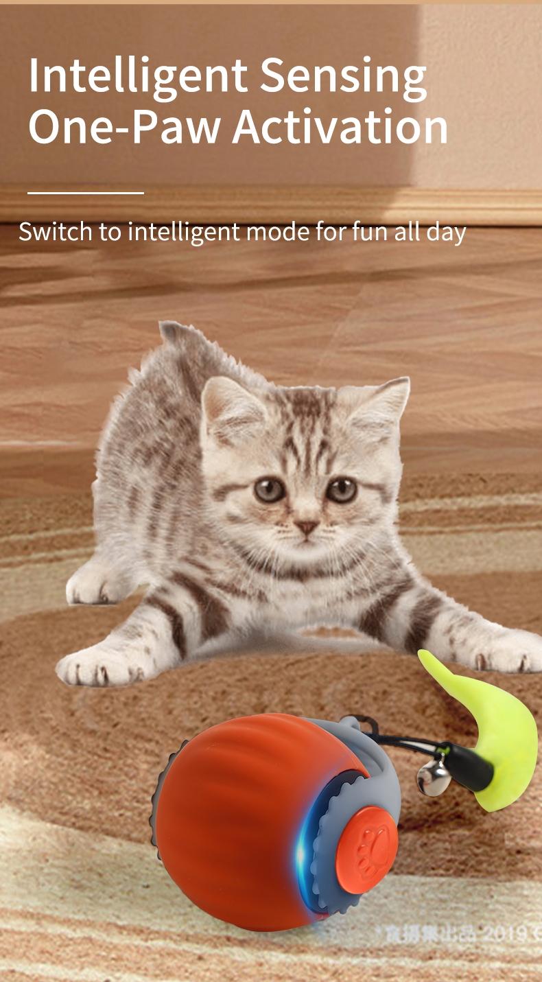 1 fast-moving cat toy ball with tail - automatic rolling ball - intelligent induction activation - can be charged by usb - suitable for large, medium and small cats to play indoors