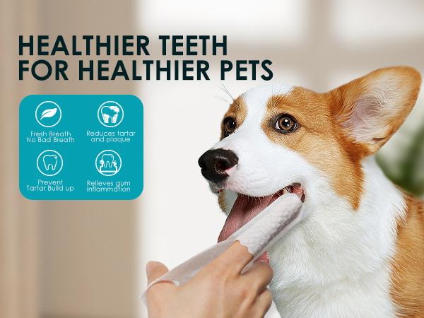 Dog Dental Care Finger Wipes - Teeth Cleaning Finger Wipes for Dog & Cats - Tooth Brushing Kit Dental Wipes for Dog - Reduces Plaque & Freshens Breath (50 PCS)