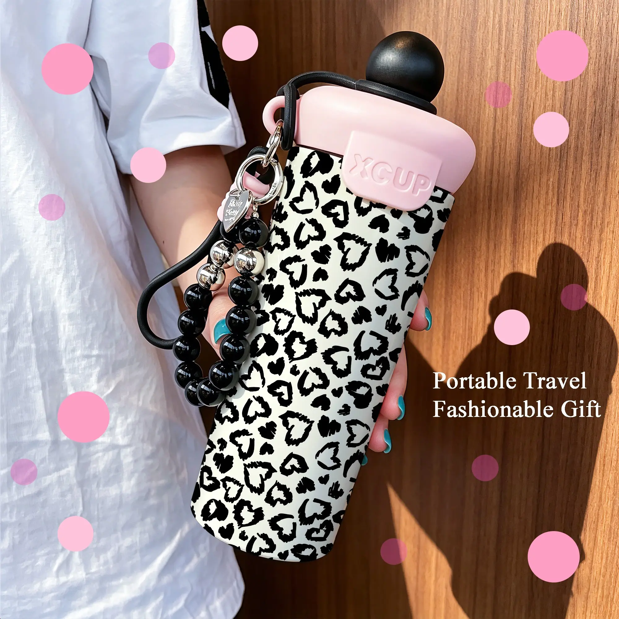 600ML Stainless Steel Insulated Leopard Print Tumbler with Straw, Leak-Proof Coffee Cup, Travel Mug for All Seasons, Fashionable for Women, Men, Students