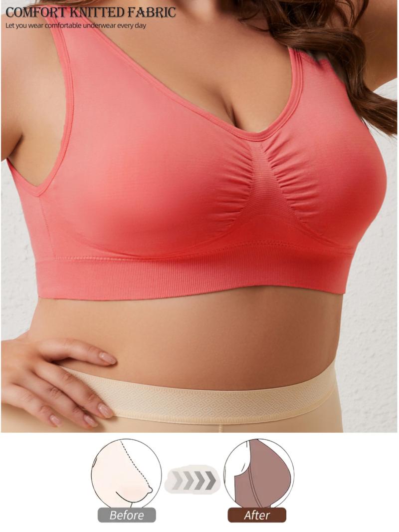 【Plus Size】 Women's Super Soft Wireless Seamless Bra,Comfortable & Breathable Simple Basic Chest, No Padding,Lady Lingerie Casual Underwear Top,Perfect For Daily Wear,All Seasons