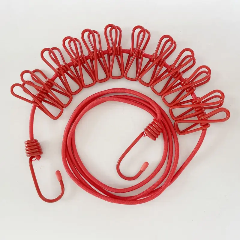 This elastic clothesline with 12 clips is ideal for drying socks, underwear, and other small items. The portable, retractable design makes it perfect for laundry, outdoor use, camping, hotels, and other settings.